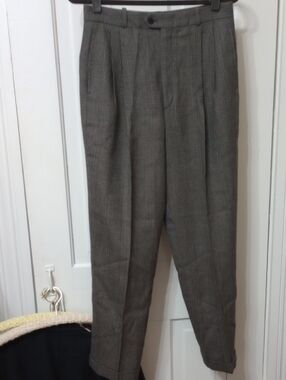 VTG BARRY BRICKEN Women's Gray Glen Plaid Pleated Cuffed 100% Wool Trousers